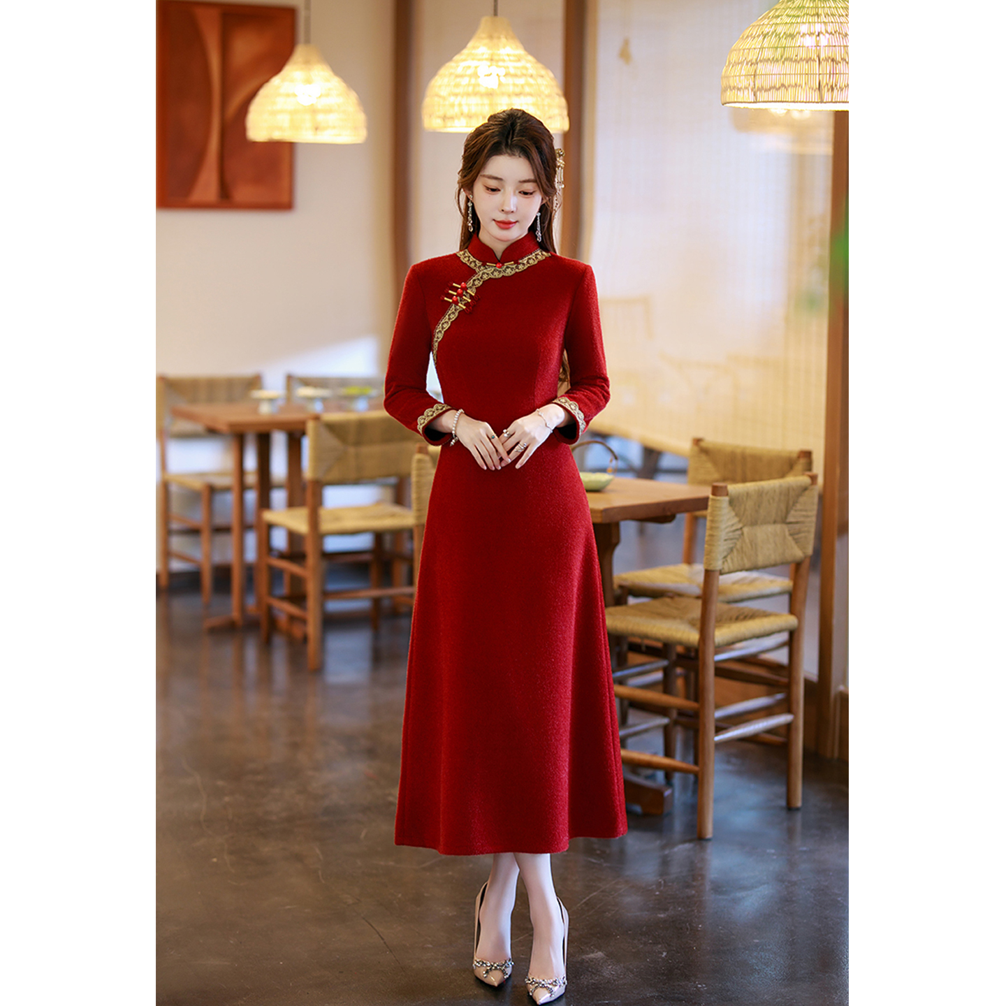 秋冬年轻妈妈加绒日常可穿长裙