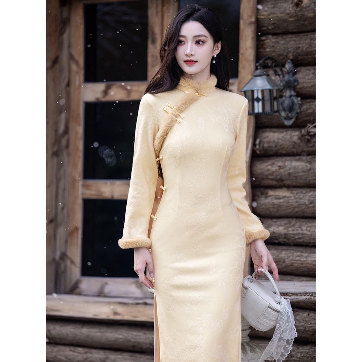 年轻款日常加绒黄色中长裙秋冬季