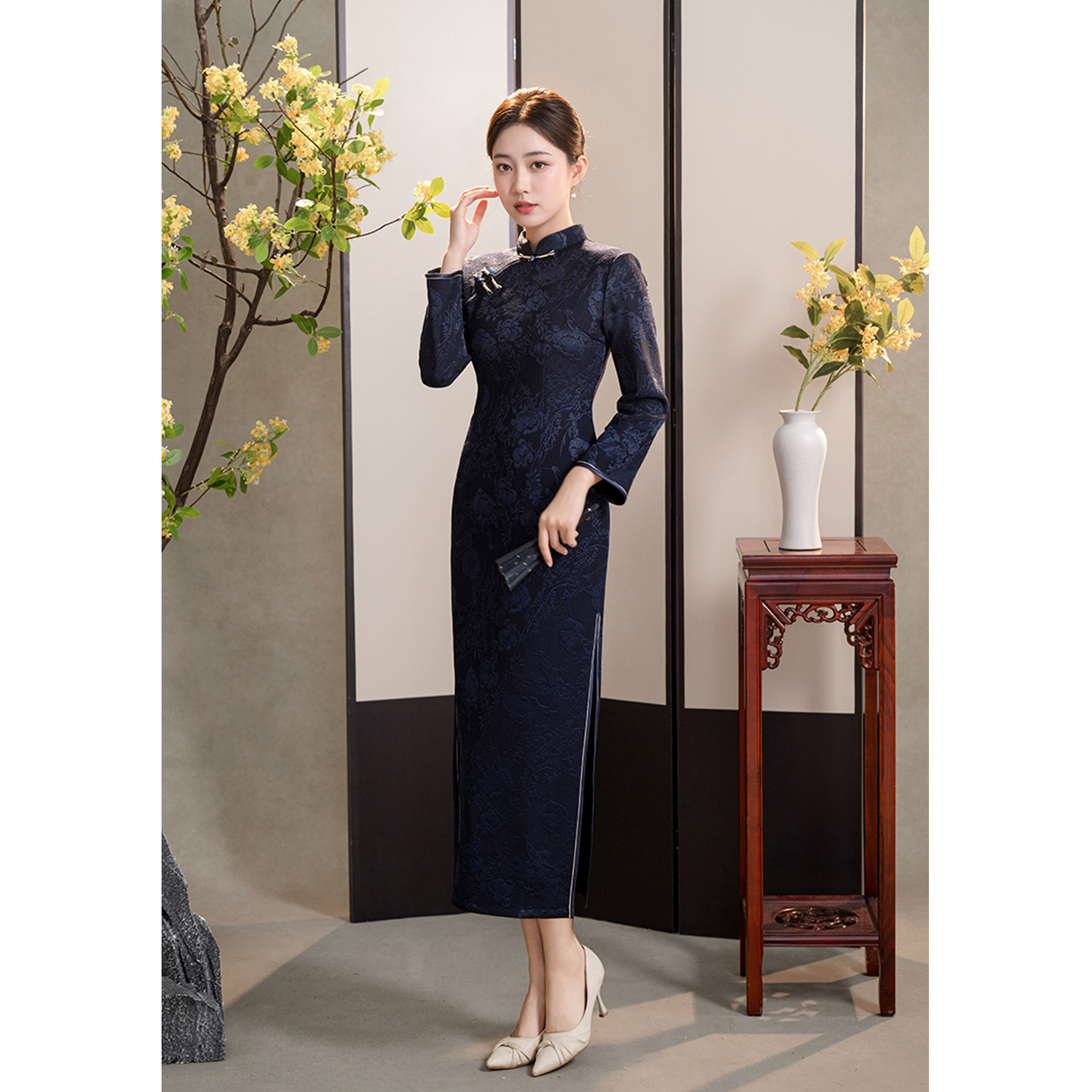 绝美新中式旗袍秋冬加绒加厚