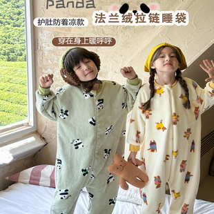 中大童防踢被儿童秋冬加厚保暖法兰绒连体睡衣珊瑚绒宝宝分腿睡袋