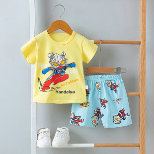 奥特曼男童短袖短裤套装纯棉中小儿童宝宝薄款夏天卡通居家服睡衣