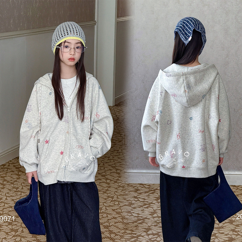 布芮欧童装2025秋新款女童连帽外套中大童韩版宽松休闲上衣20088