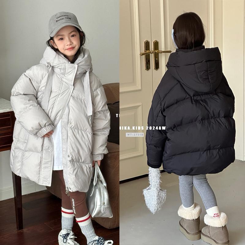 清仓ANIKA2024冬男女童连帽羽绒服中大童韩版宽松中长款外套3640