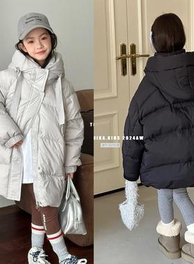 清仓ANIKA2024冬男女童连帽羽绒服中大童韩版宽松中长款外套3640