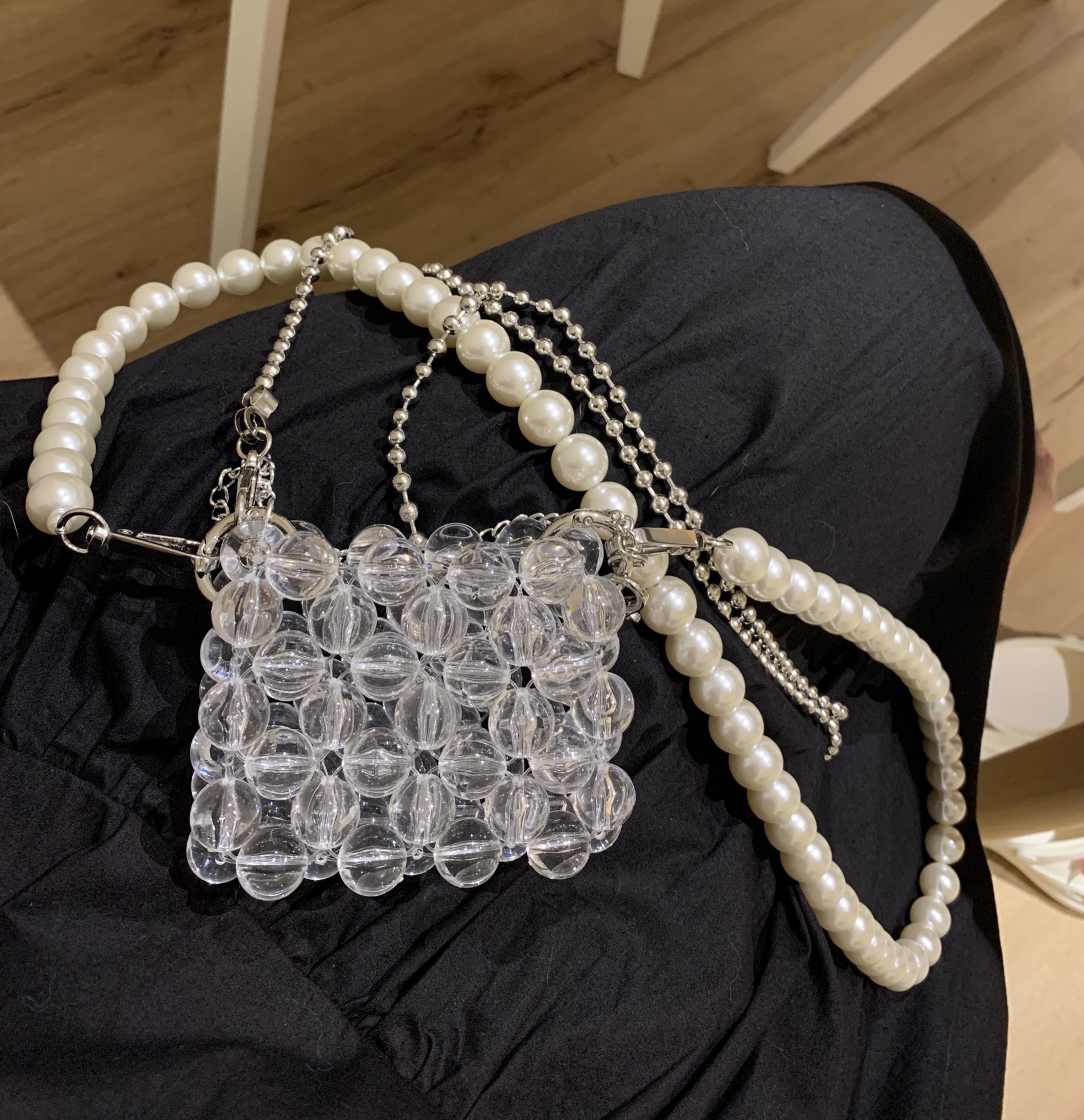 法式仙女迷你零钱口红装饰包手工编织串珠珍珠包斜挎小包包链条