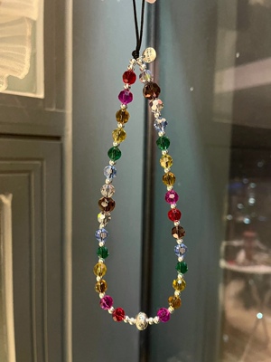 Stringting手机链条水晶彩色方糖水具蝴蝶结挂绳手腕绳