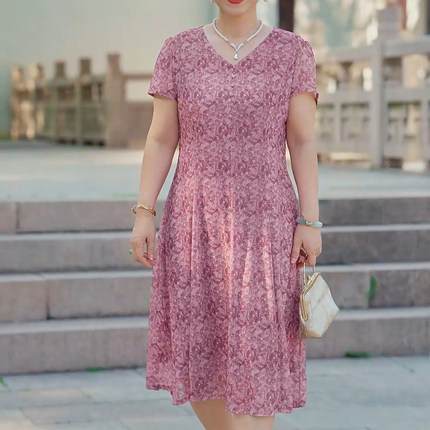 2026夏季新款弹力中年女装网纱显瘦连衣裙女时尚气质妈妈洋气减龄