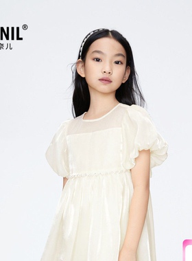 【商场同款】安奈儿童装女童礼裙夏新款泡泡袖公主裙AG423778
