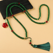 中国风108颗朱砂串珠斜挎链长款 项链新中式 文艺复古女流苏毛衣链