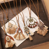 波西米亚民族风长款 配饰品女 项链复古异域风流苏毛衣链小众新中式