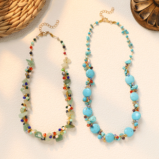 天然石森系项链手工编织复古文艺锁骨链波西米亚民族风小众颈链女