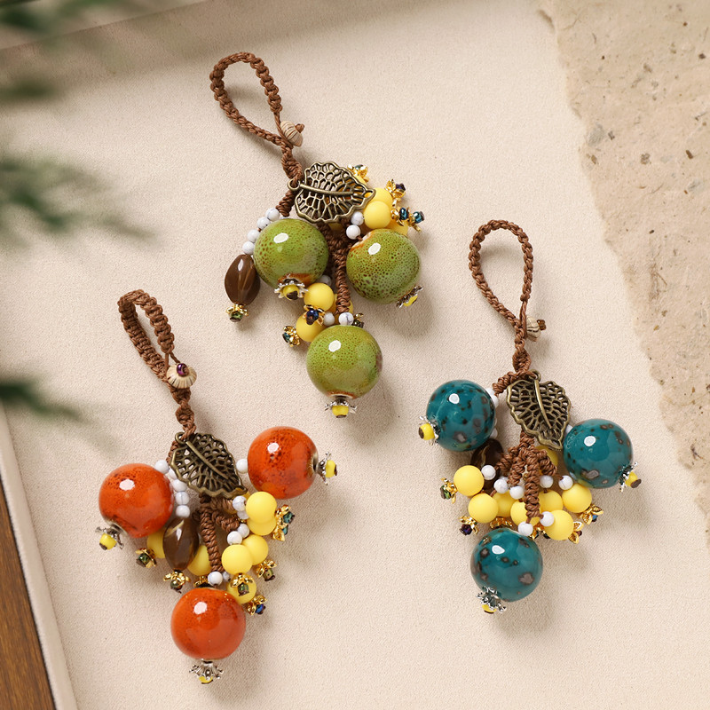 森系陶瓷青石榴包包挂件手工编织新中式复古文艺汽车钥匙扣挂饰品,服饰配件/皮带/帽子/围巾,包挂件,淘宝优惠券,粉丝福利购,淘宝优惠卷