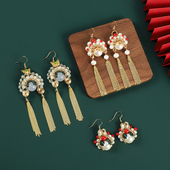 新中式 刀马旦脸谱流苏珍珠耳环国风设计感气质长款 小众国潮耳饰女