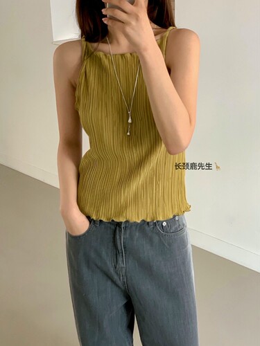 2026年春夏新款韩国东大门 moment纯色褶皱吊带背心