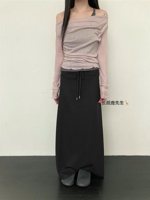 2026年春季新款韩国东大门 unsane抽绳收腰棉质半身裙