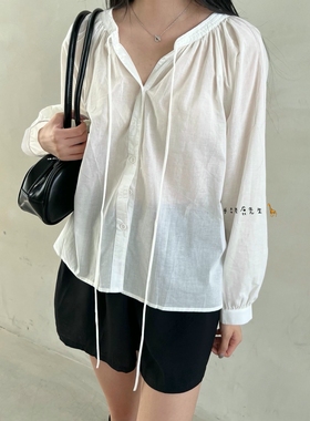 2025年秋季新款韩国东大门直邮 mined系带纯色衬衫