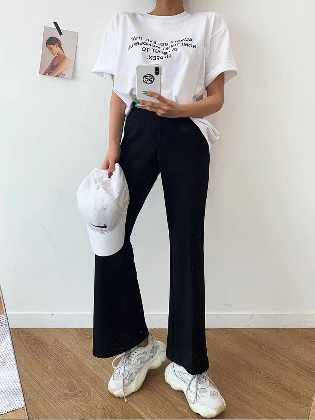 东大门韩式松紧腰喇叭裤喇叭裤