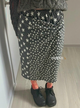 2025年秋冬新款韩国东大门直邮 excuse松紧腰星星花纹半身裙