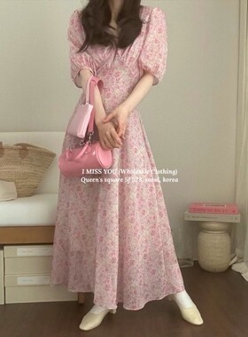 2023年春季新款韩国东大门直邮 imissyou短袖碎花雪纺连衣裙