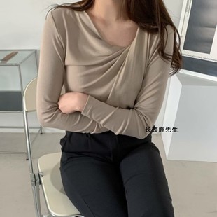 2022年秋冬新款 levely褶皱领口通勤t恤 韩国东大门直邮