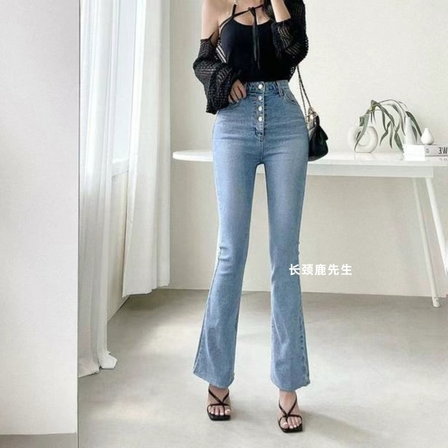 2023年秋冬新款韩国东大门直邮 jcat系扣式高腰开叉牛仔裤