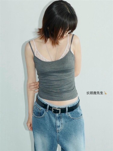2026年春夏新款韩国东大门 hopper假两件拼接吊带背心