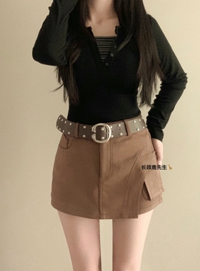 2025年秋冬新款韩国东大门直邮 lalala束腰式拼接工装半身裙