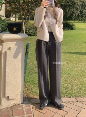 2025年秋冬新款韩国东大门直邮 highend束腰式褶皱直筒西装裤
