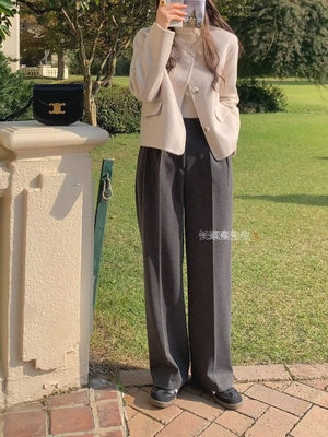 2025年秋冬新款韩国东大门直邮 highend束腰式褶皱直筒西装裤