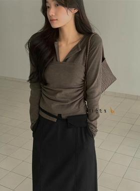 2025年秋季新款韩国东大门直邮 hing9裹胸设计套装纯色针织衫