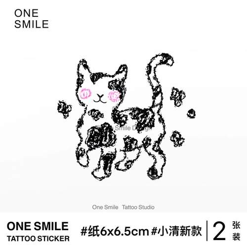 ONESMILE 奶牛猫咪 可爱卡通学生手防水持久儿童女纹身贴创意疤痕
