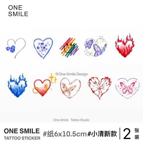 ONESMILE mini爱心 手指纹身贴小清新彩色女防水持久卡通情侣锁骨