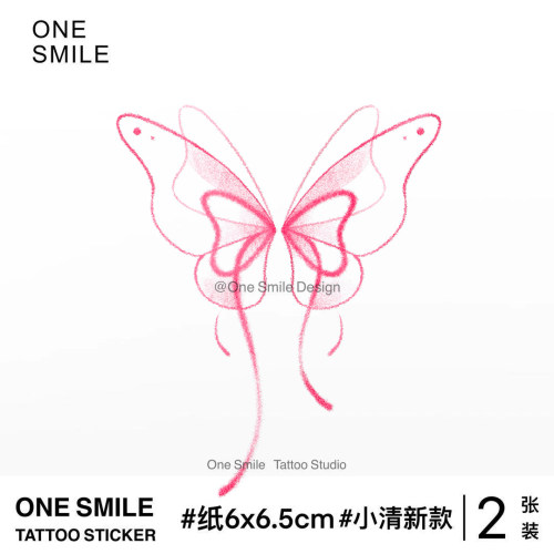 ONESMILE粉色蝴蝶结彩色纹身贴纸