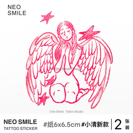 ONESMILE 天使 彩色纹身贴防水持久粉色少女星高级感简约手臂锁骨