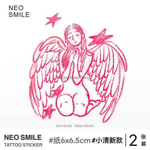 ONESMILE 天使 彩色纹身贴防水持久粉色少女星高级感简约手臂锁骨