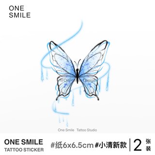 ONESMILE｜飘逸蓝色蝴蝶 /2张 小清新纹身贴彩色纹身贴原创纹身贴