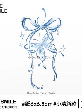 ONESMILE 蓝色蝴蝶结 彩色高级防水持久手臂女纹身贴个性锁骨学生