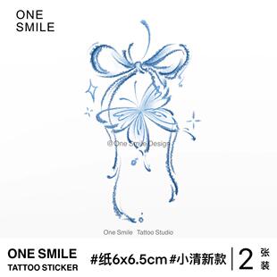 彩色高级防水持久手臂女纹身贴个性 锁骨学生 蓝色蝴蝶结 ONESMILE