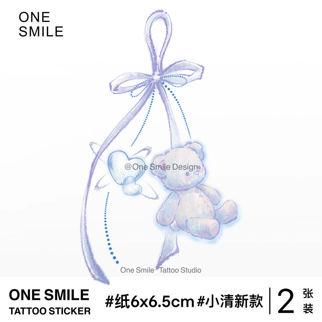 ONESMILE 爱心小熊挂件 纹身贴防水持久女可爱学生手臂蝴蝶结甜妹