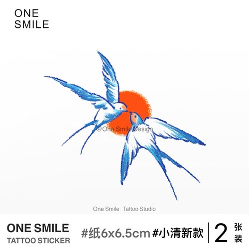 ONESMILE 燕吻 彩色情侣纹身贴防水持久手臂燕子文艺手腕胸颈高级