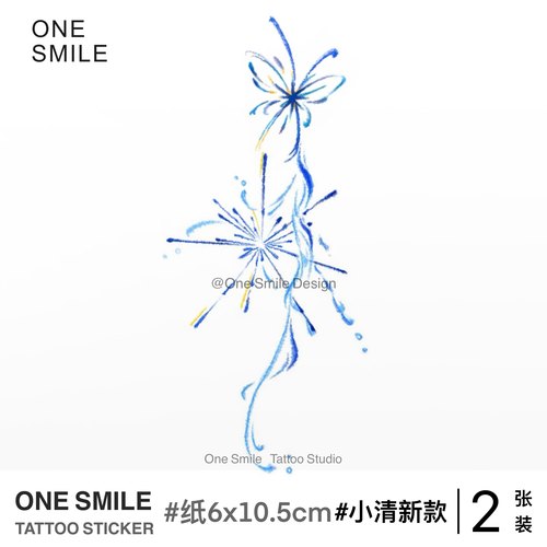 ONESMILE 蓝色烟花蝴蝶M款 彩色防水持久高级手臂女纯欲纹身贴