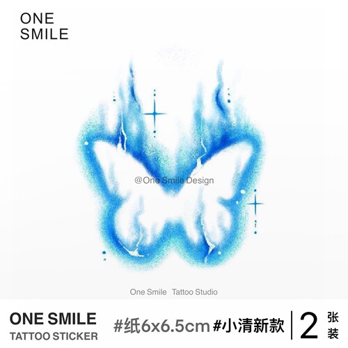 ONESMILE 蓝色火焰蝴蝶 彩色个性防水持久纹身贴锁骨情侣性感手腕