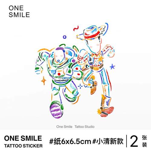 ONESMILE 玩具总动员 可爱卡通手臂彩色纹身贴防水女持久贴纸