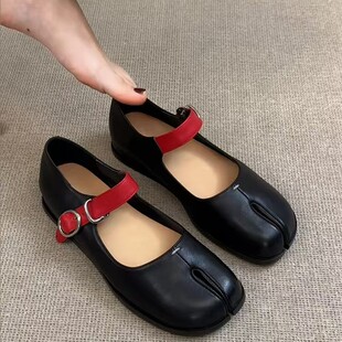 -~内增高复古撞色一字分支趾鞋新款玛丽珍单鞋女小皮鞋耐磨防滑