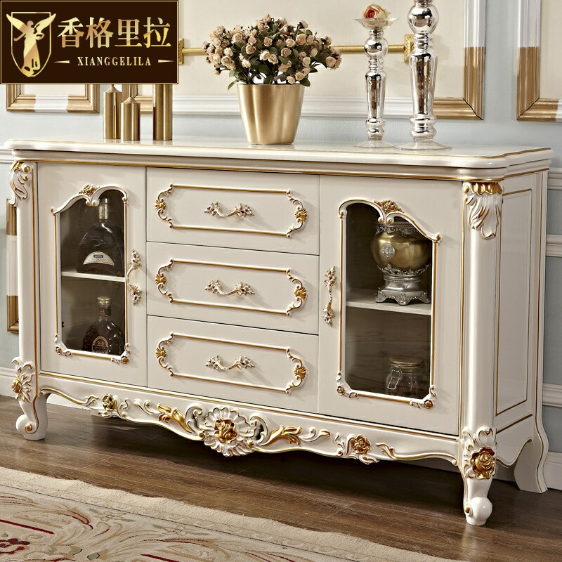 欧式餐边柜 美式别墅餐厅实木储物柜客厅隔断柜玄关柜门酒柜鞋柜