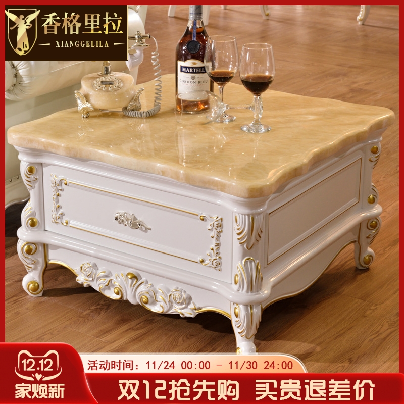 欧式大理石角几美式别墅实木电话几沙发边几白色雕花正方形小茶桌