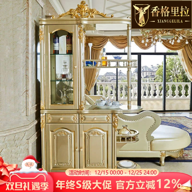 欧式间厅柜美式别墅实木橡木雕花玄关柜屏风描金酒柜隔断归门厅柜