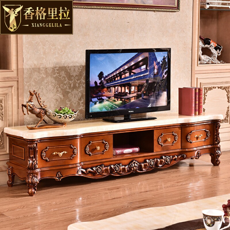 欧式电视柜美式别墅客厅大理石实木雕花茶几长柜组合带抽储物地柜