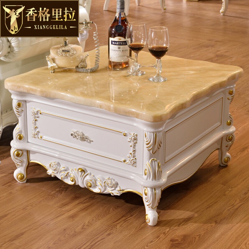 欧式大理石角几美式别墅实木电话几沙发边几白色雕花正方形小茶桌