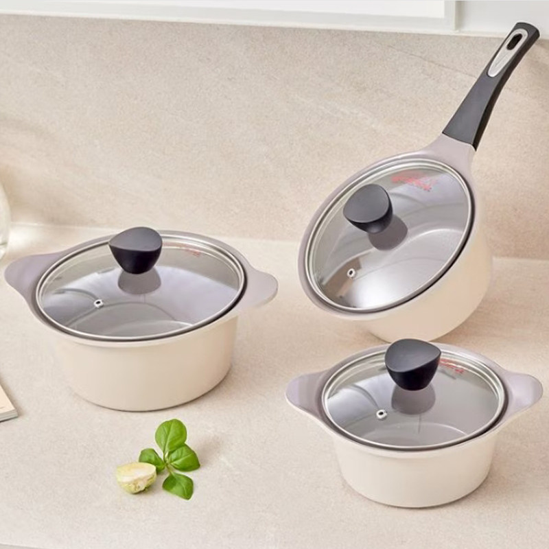 韩国原装进口正品直邮kitchen-art汤锅奶锅不粘锅3件套厨具燃气用